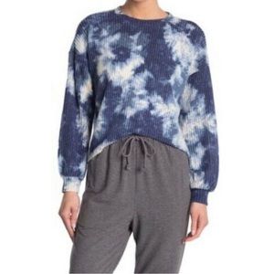 New! Abound waffle knit tie-dye hi-low sweater, white blue, size women's XS